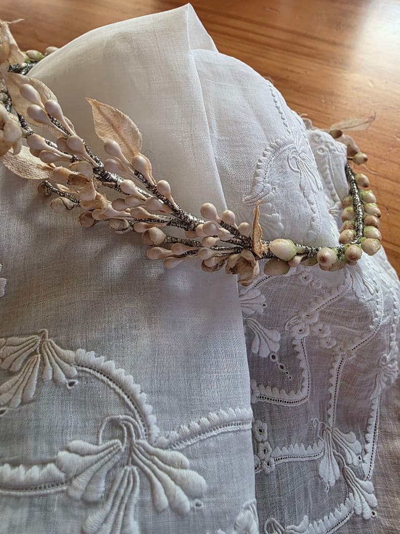 フランスアンティーク　ワックスフラワー　ティアラ　マリアージュ