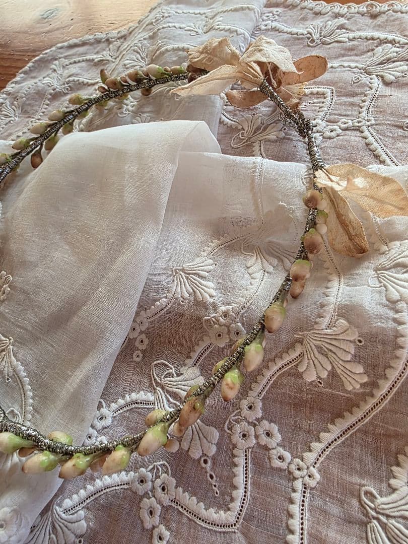 フランスアンティーク　ワックスフラワー　ティアラ　マリアージュ