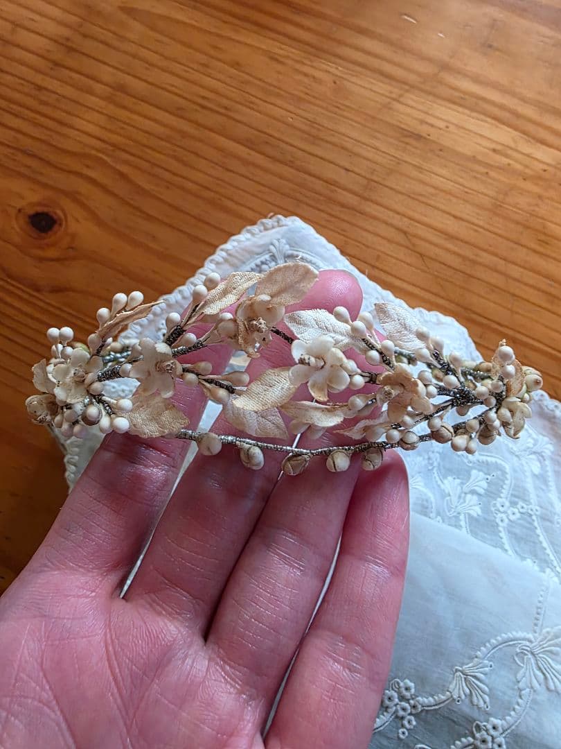 フランスアンティーク　ワックスフラワー　ティアラ　マリアージュ