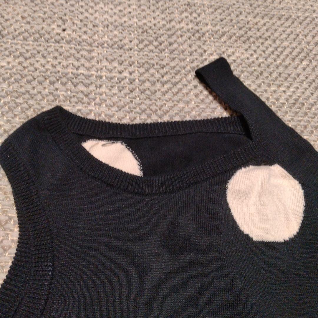 Y's ワイズ ポルカドット 変形ノースリーブニットトップス 黒 ブラック