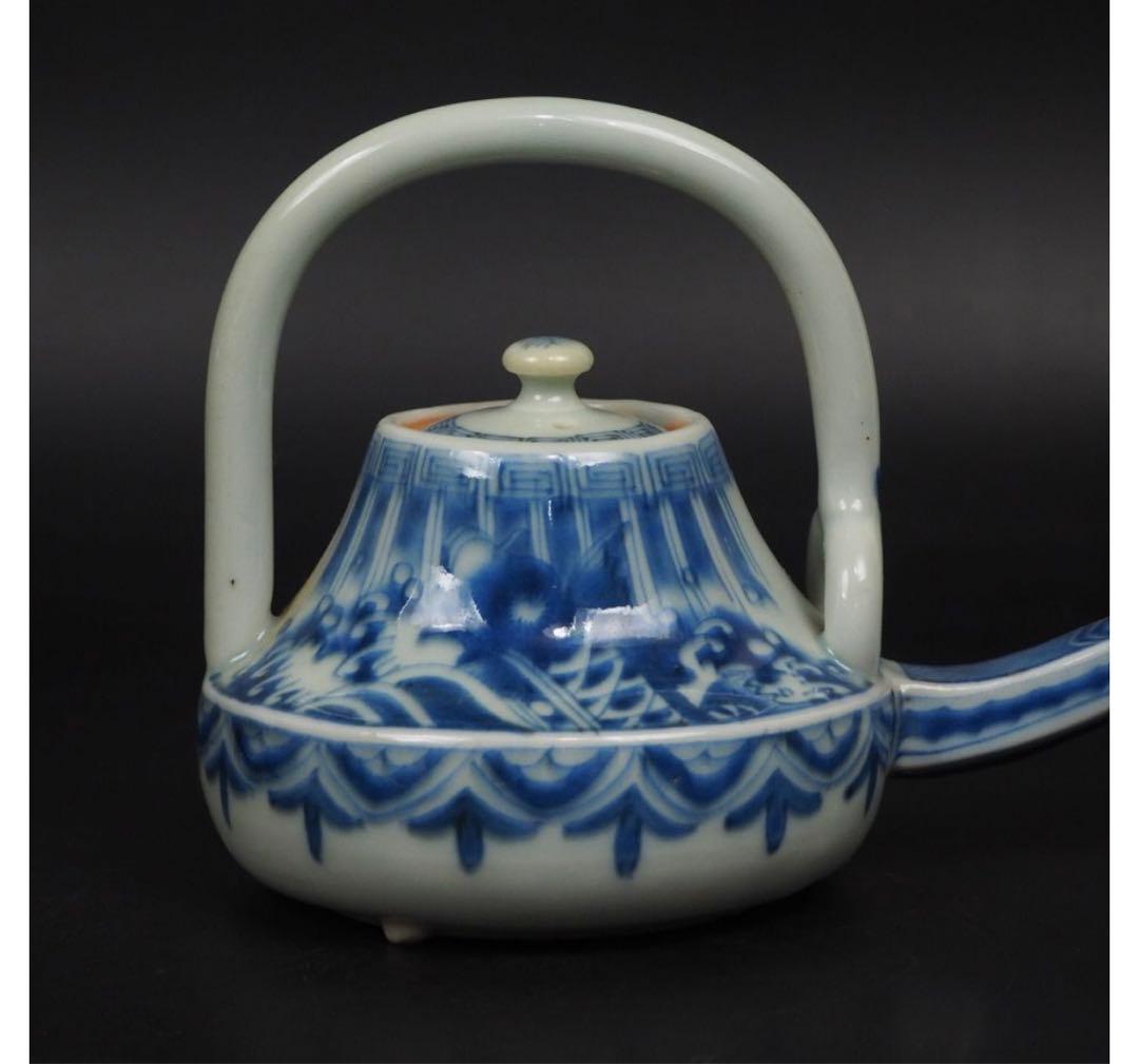 送料無料　江戸期嘉永6年（咸豊年相当）青華銚子/茶注（長口茶壷）完品無傷本物保証