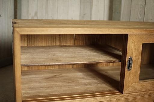 古いガラス戸棚×木製小引き出し3杯　食器棚　タンス　収納　古家具　古民家