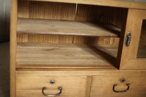 古いガラス戸棚×木製小引き出し3杯　食器棚　タンス　収納　古家具　古民家