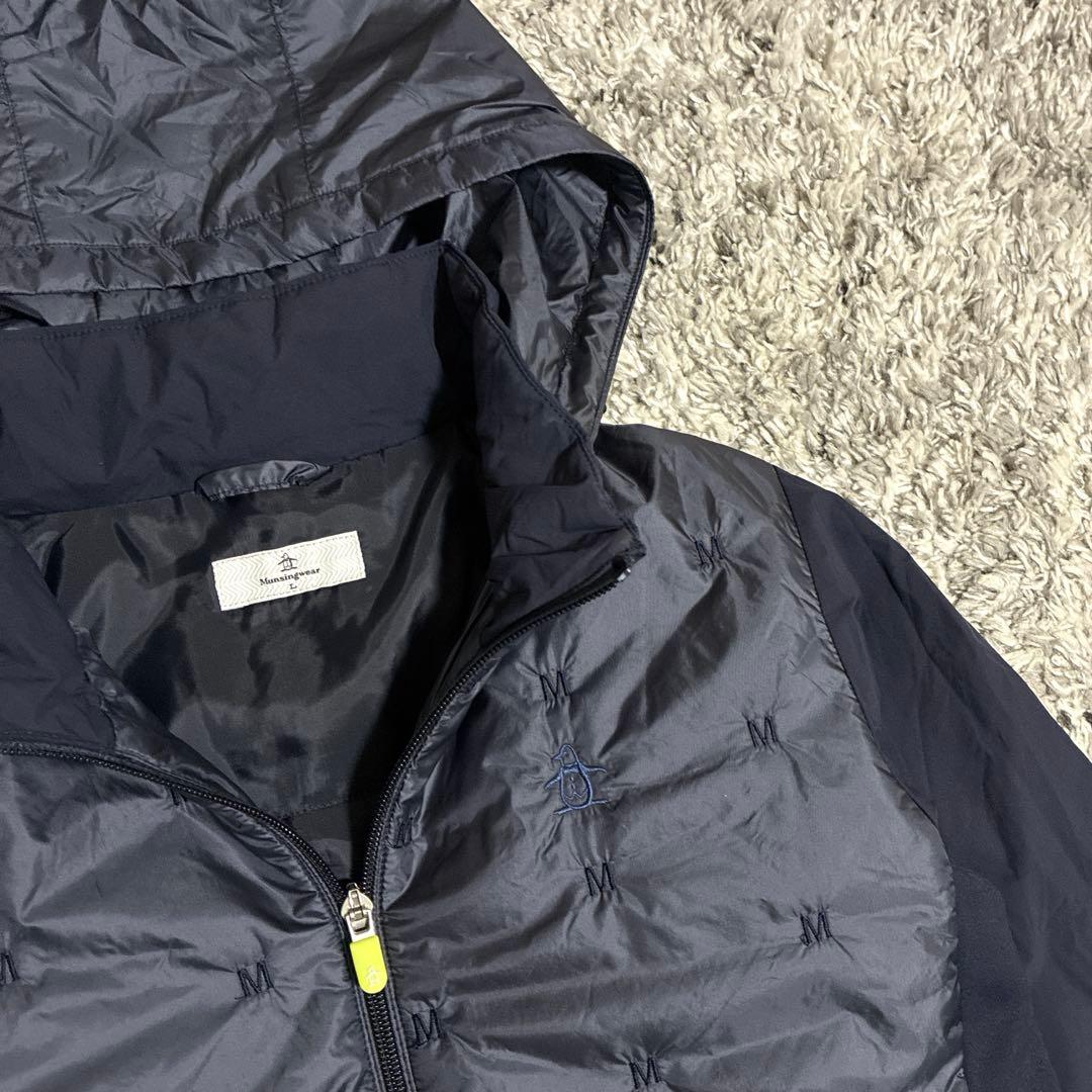 マンシングウェア　フード付きダウンワンピース　ネイビー　フード取り外し　L