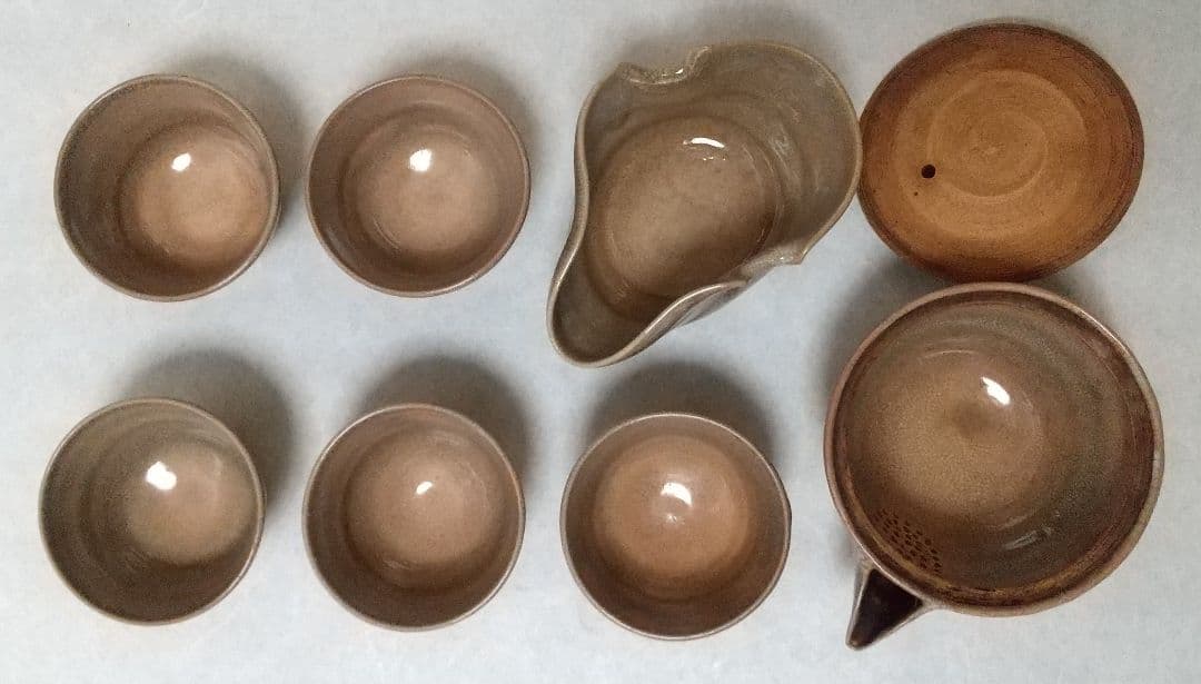 萩焼茶器セット 松綠 特注栃の木お盆付き