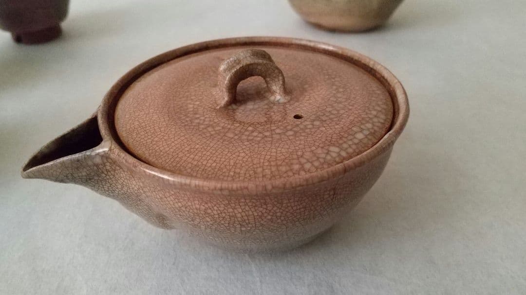 萩焼茶器セット 松綠 特注栃の木お盆付き