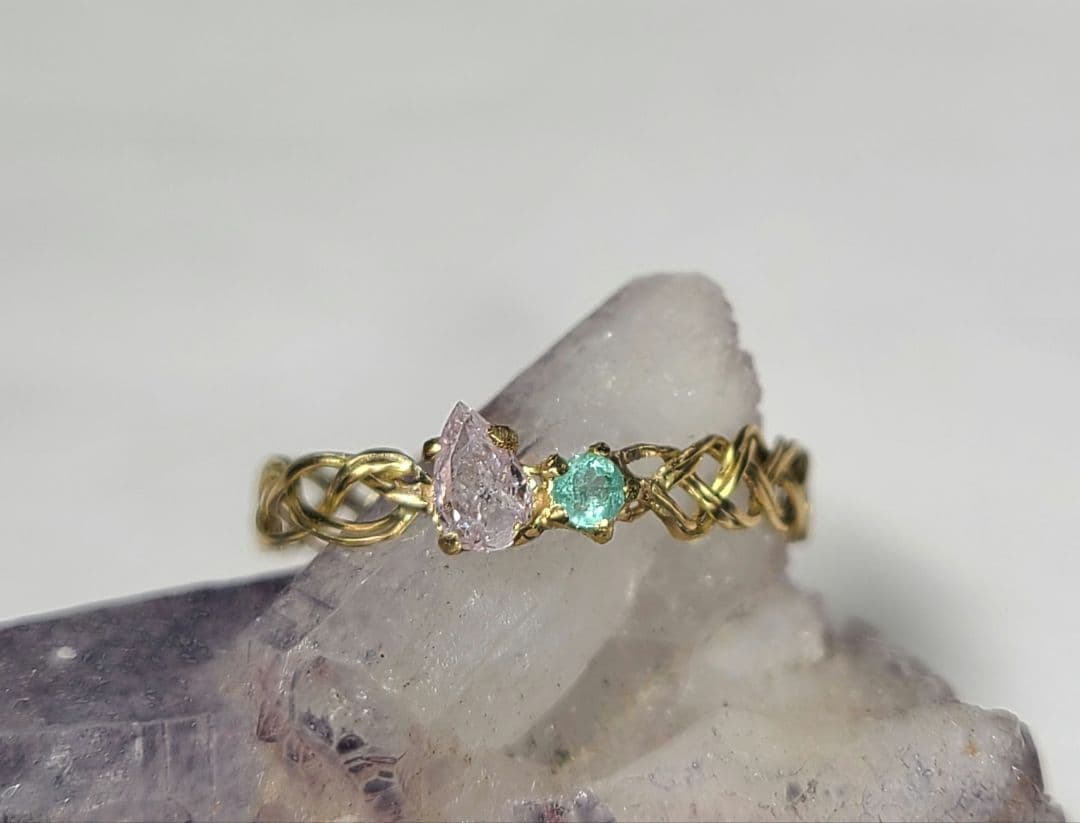 美しいリングさん★ピンクダイヤモンド&バターリャパライバトルマリン18Kリング★