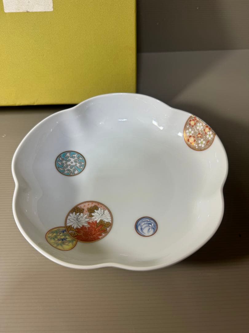 2328 深川製磁　牡丹金ミル皿1客　寿赤絵梅型鉢1客