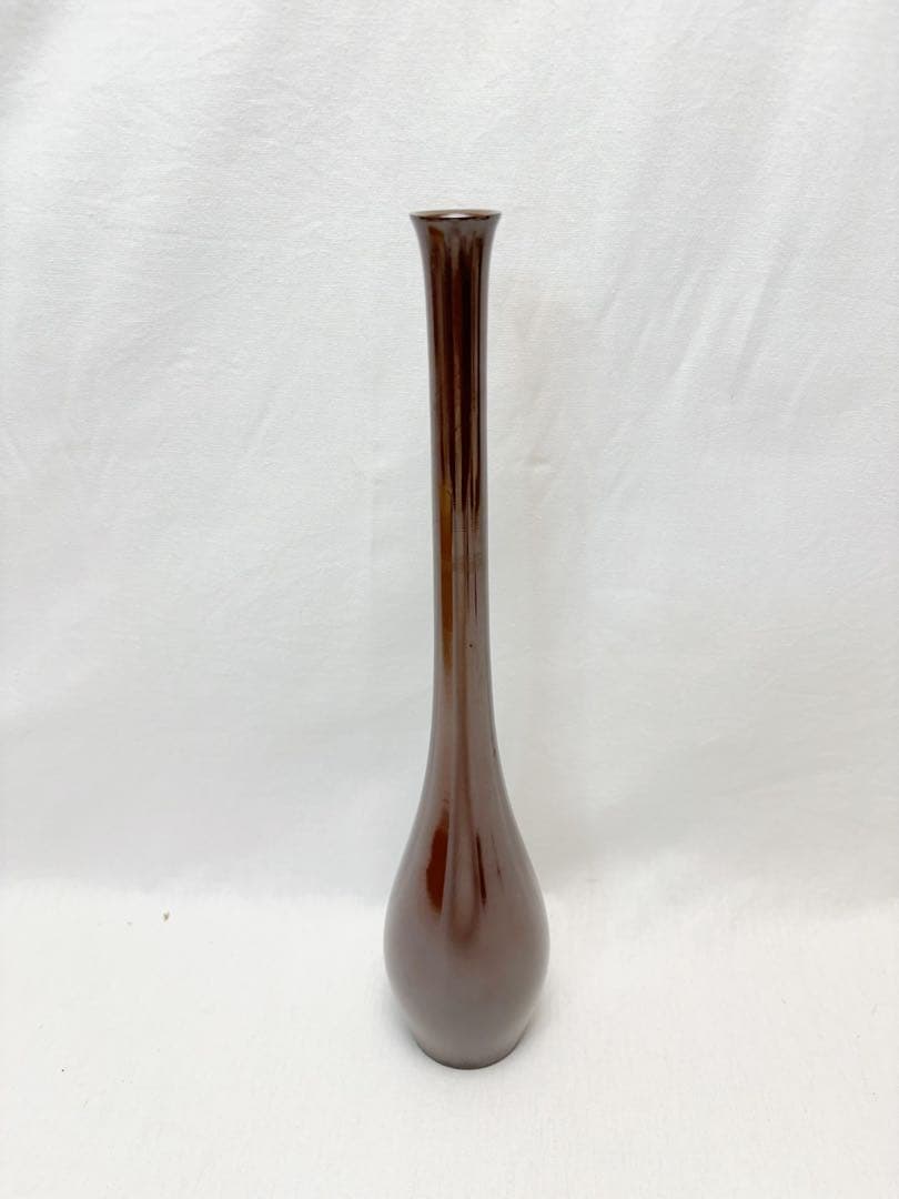 華道具 龍仙作 銅製 花器 一輪挿し 重さ約0.6KG 鶴首花入 花瓶 共箱