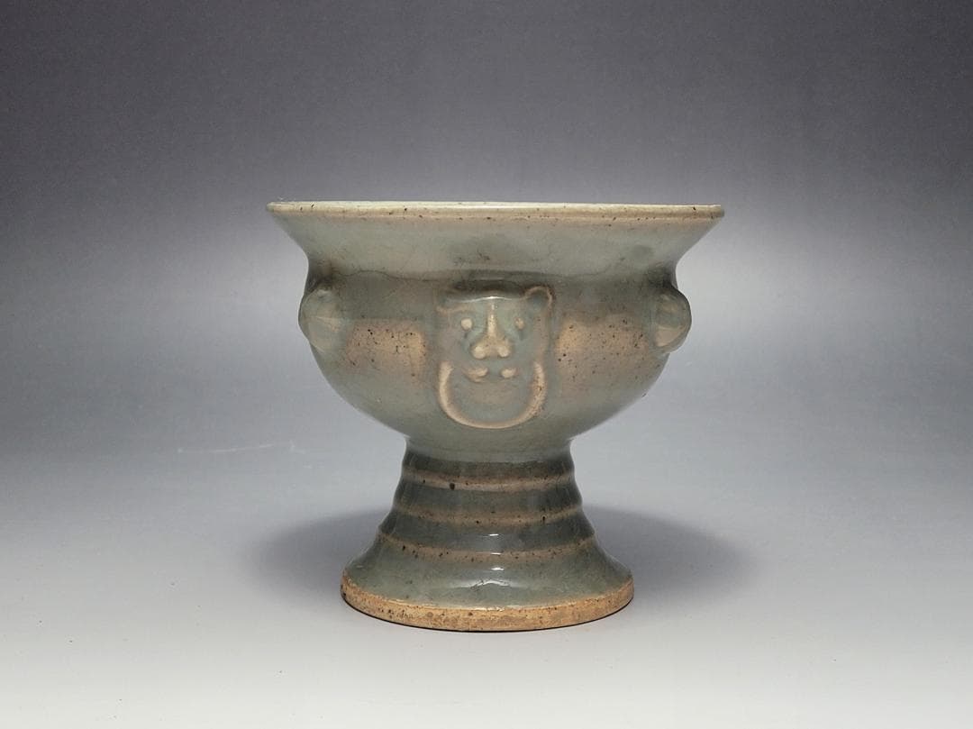 青磁 神獣装飾 香炉 元明時代 幅約11.9cm