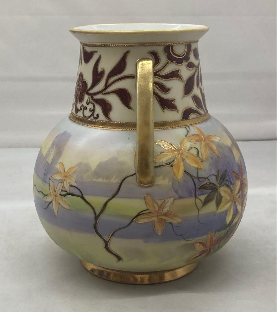 B411s「花のある風景図 花生」オールドノリタケ　ハンドペインティング