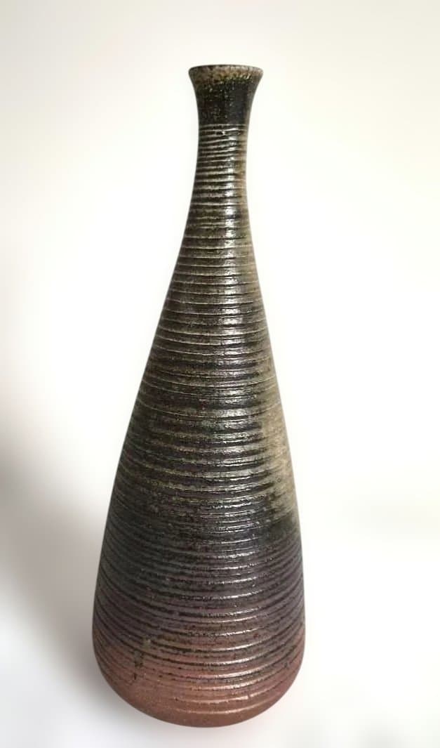 備前焼『小西　陶古』鶴首窯変花瓶【未使用】お箱　栞付き