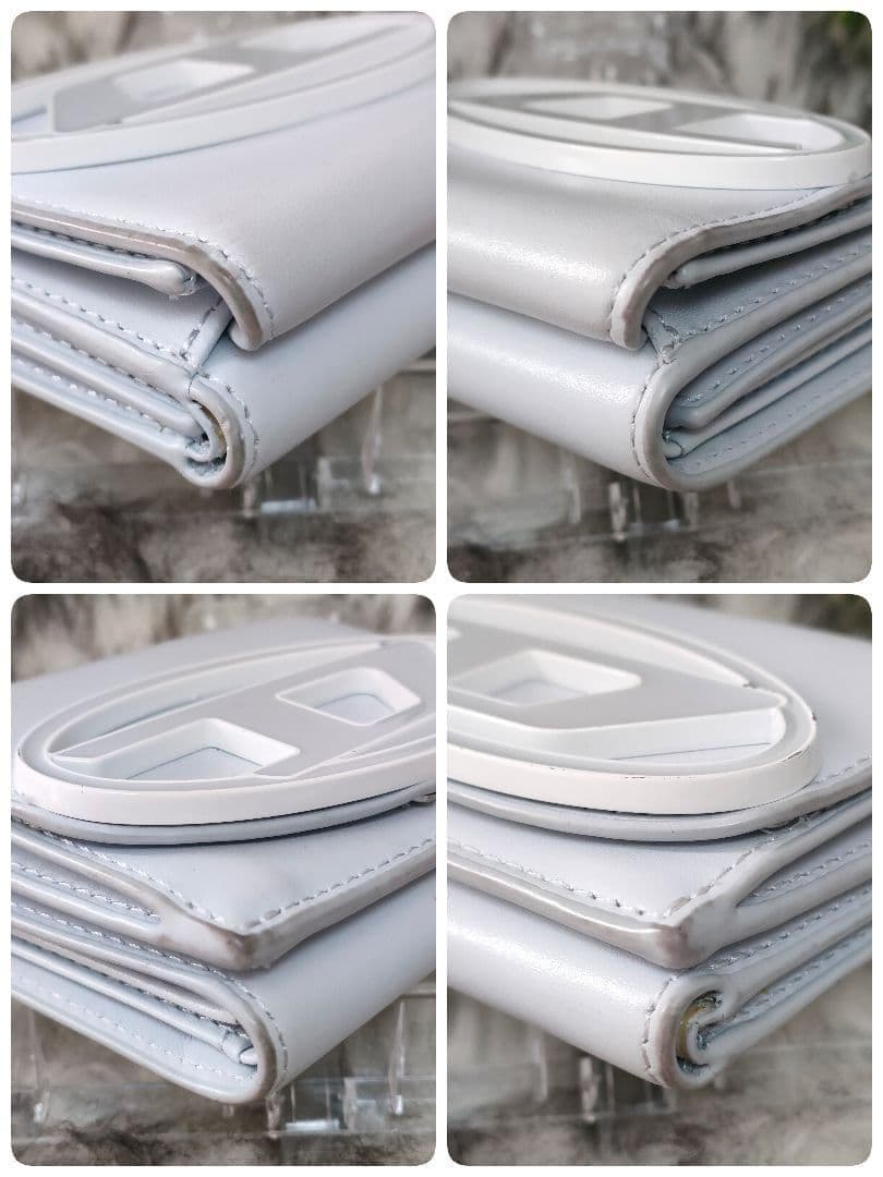 ディーゼル 三つ折り財布 Dロゴ ライトブルー DIESEL 財布 ビックロゴ白