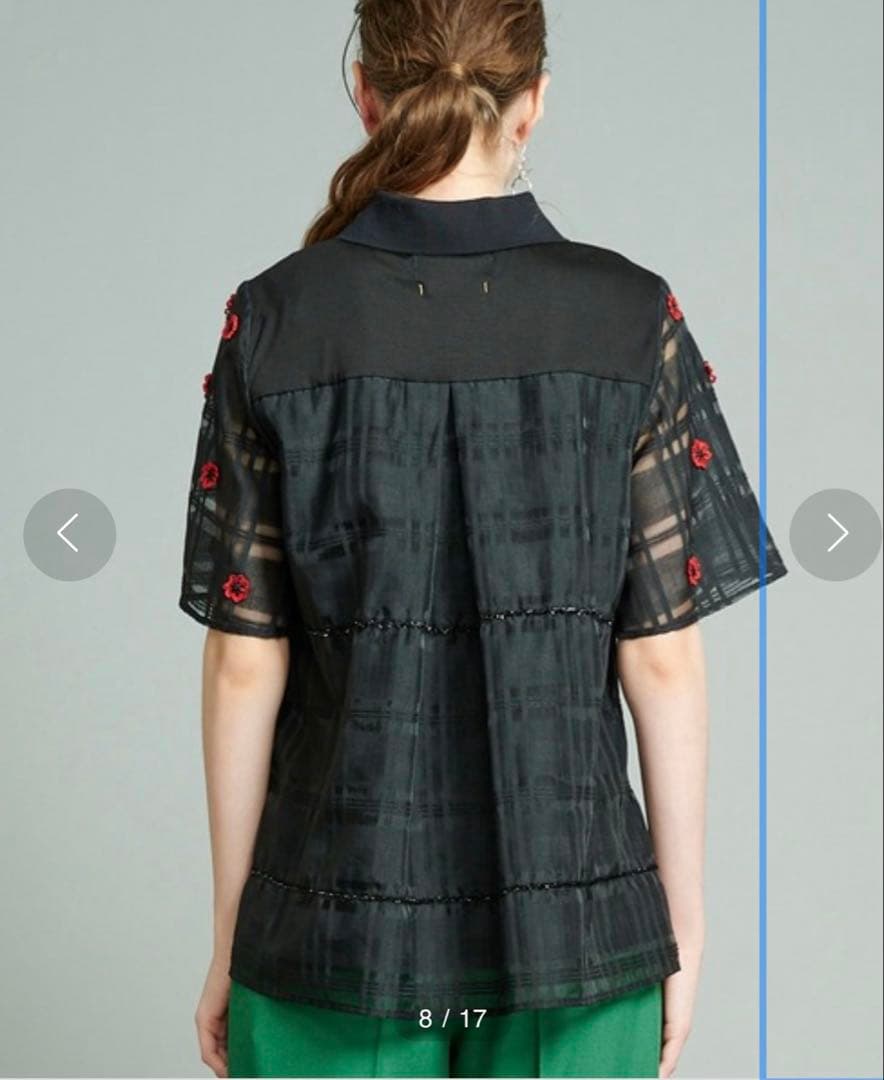 MUVEIL 花モチーフポロシャツ ブラック　36