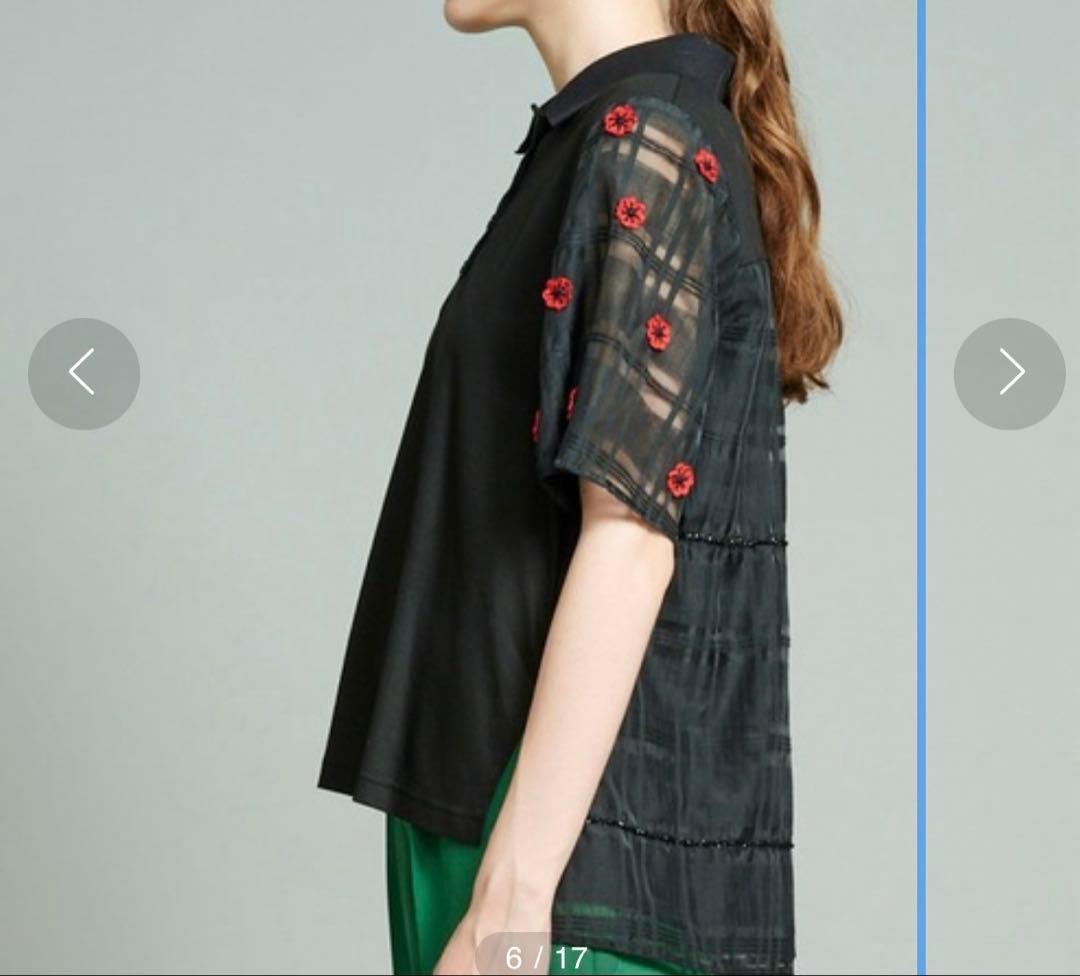 MUVEIL 花モチーフポロシャツ ブラック　36