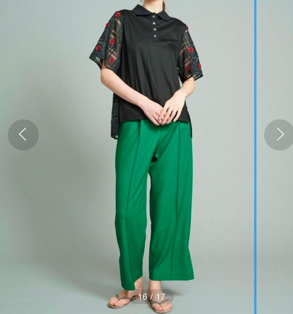 MUVEIL 花モチーフポロシャツ ブラック　36