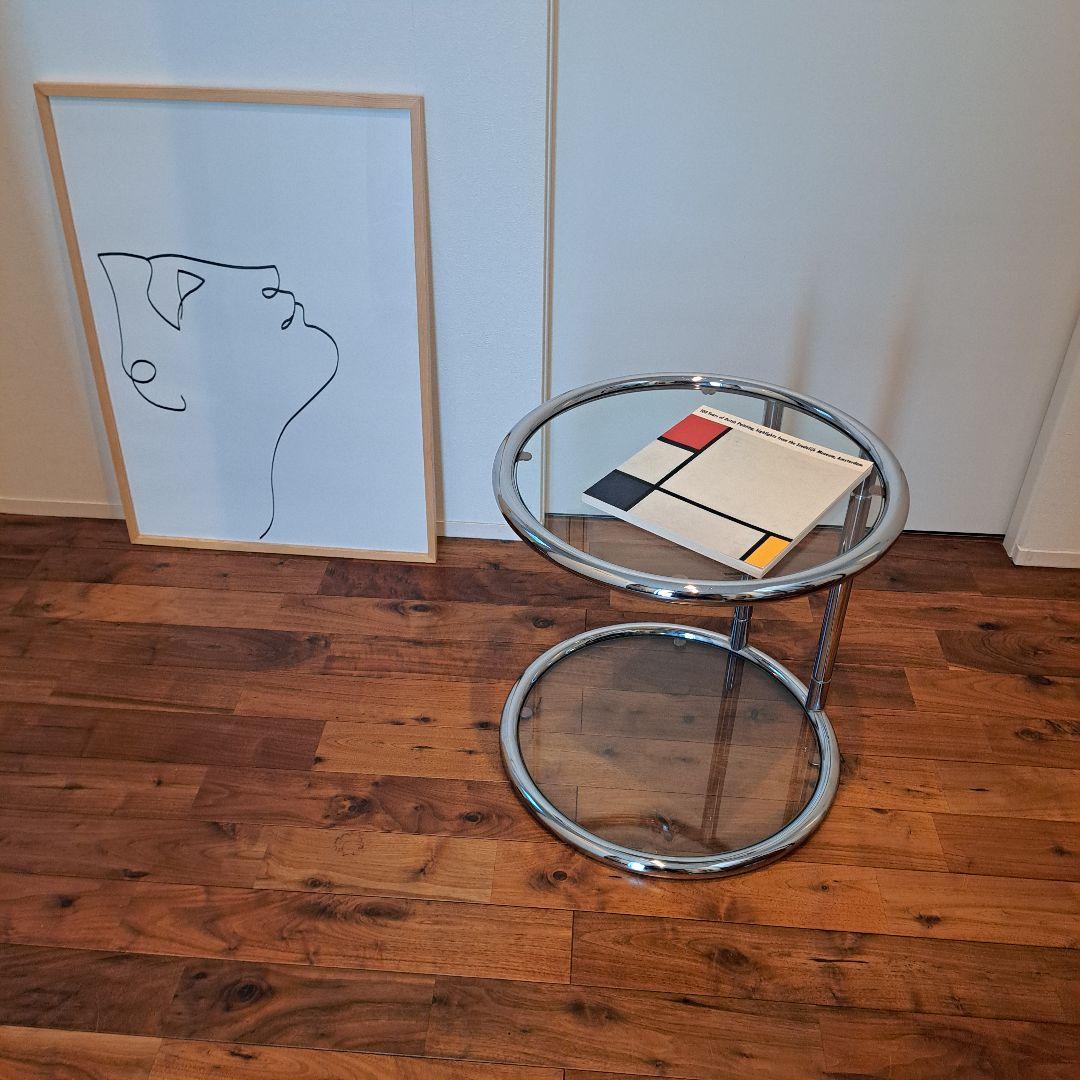 ガラス　サイドテーブル　二段　ミッドセンチュリー モダン　ラウンド　丸