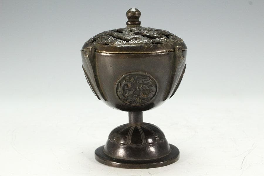 古銅 団龍紋 香炉 古裂仕服 古美術(K-LC952)