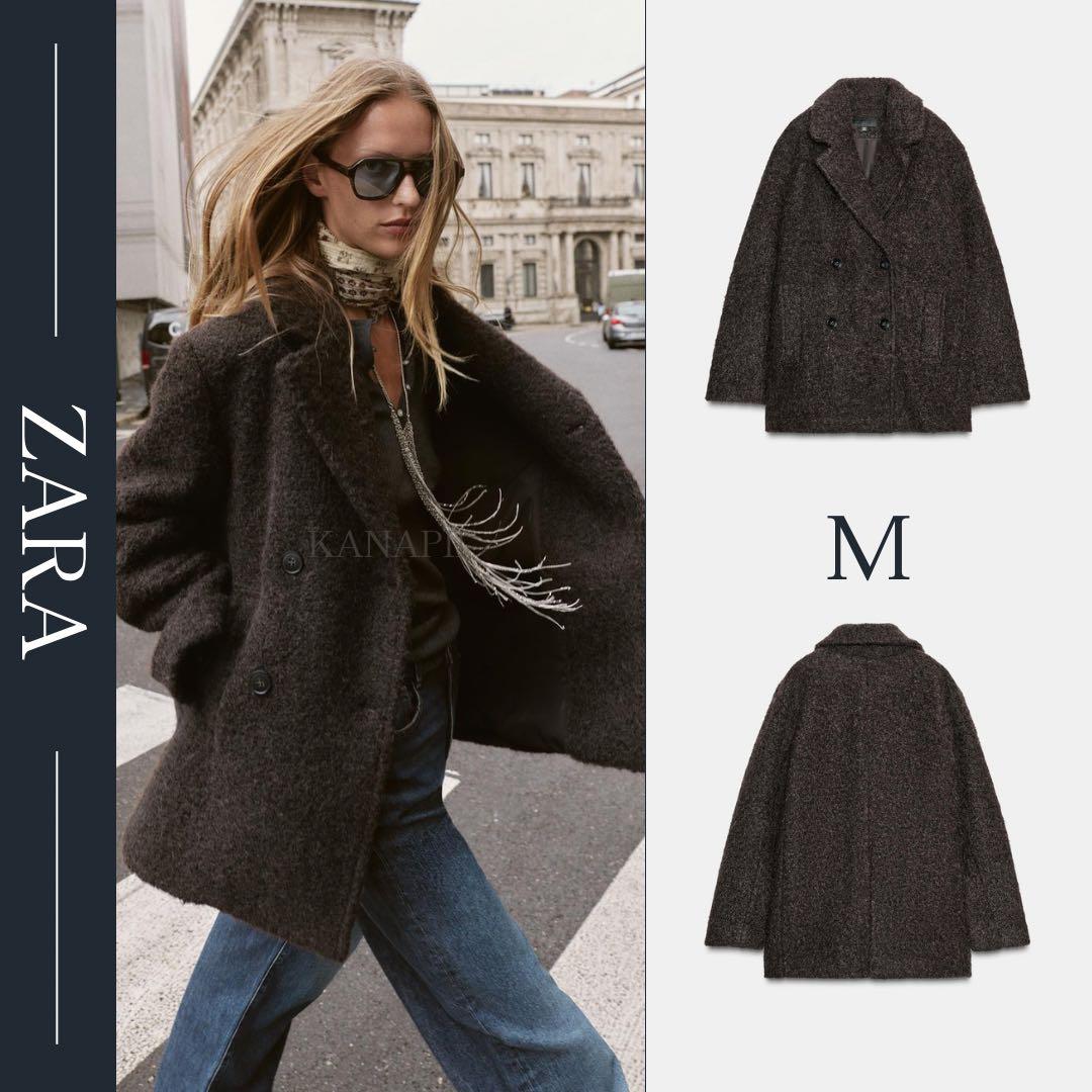 ZARA ブークレダブルブレストミディ丈コート M 新品