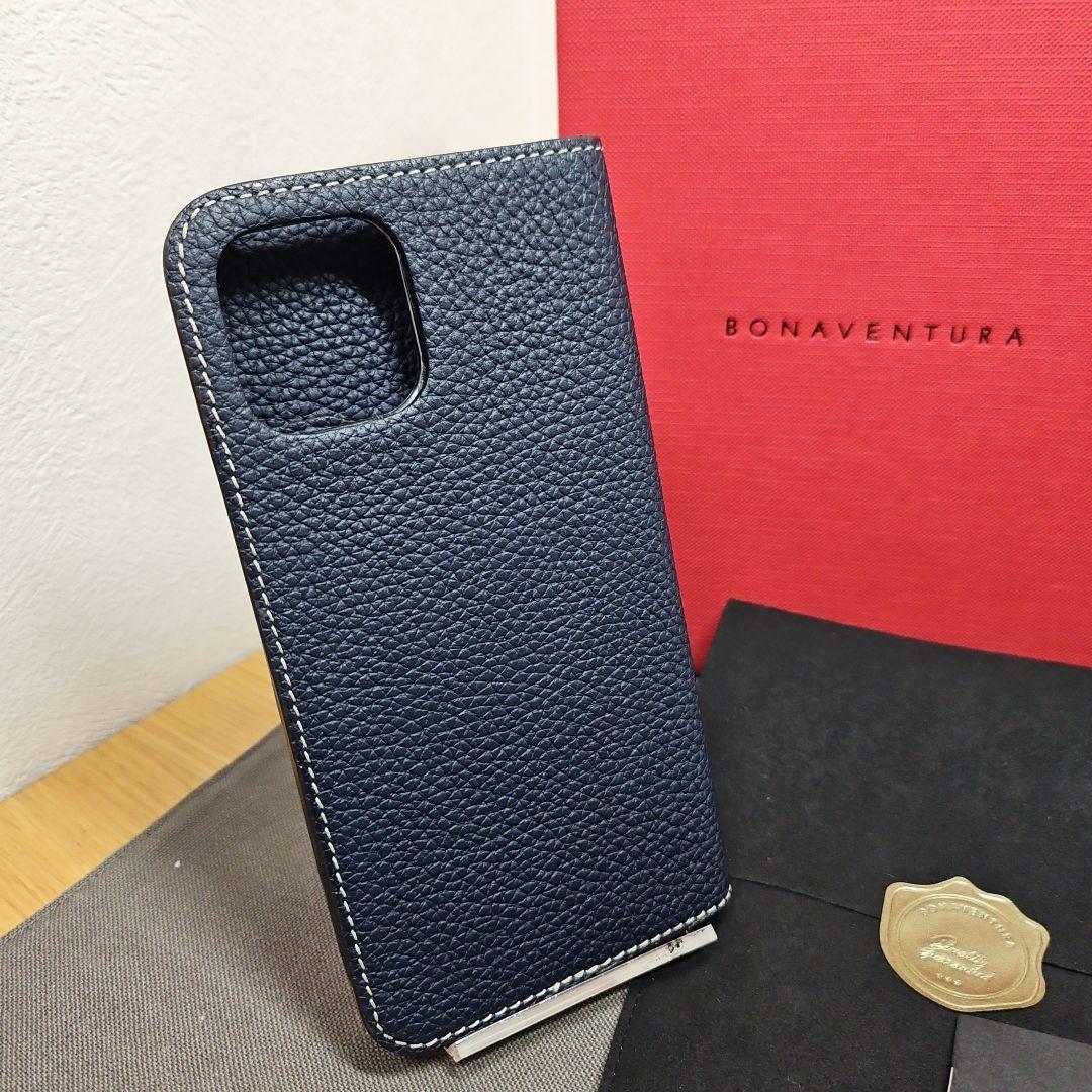 美品 BONAVENTURAボナベンチュラ iPhone用手帳型ケース ネイビー
