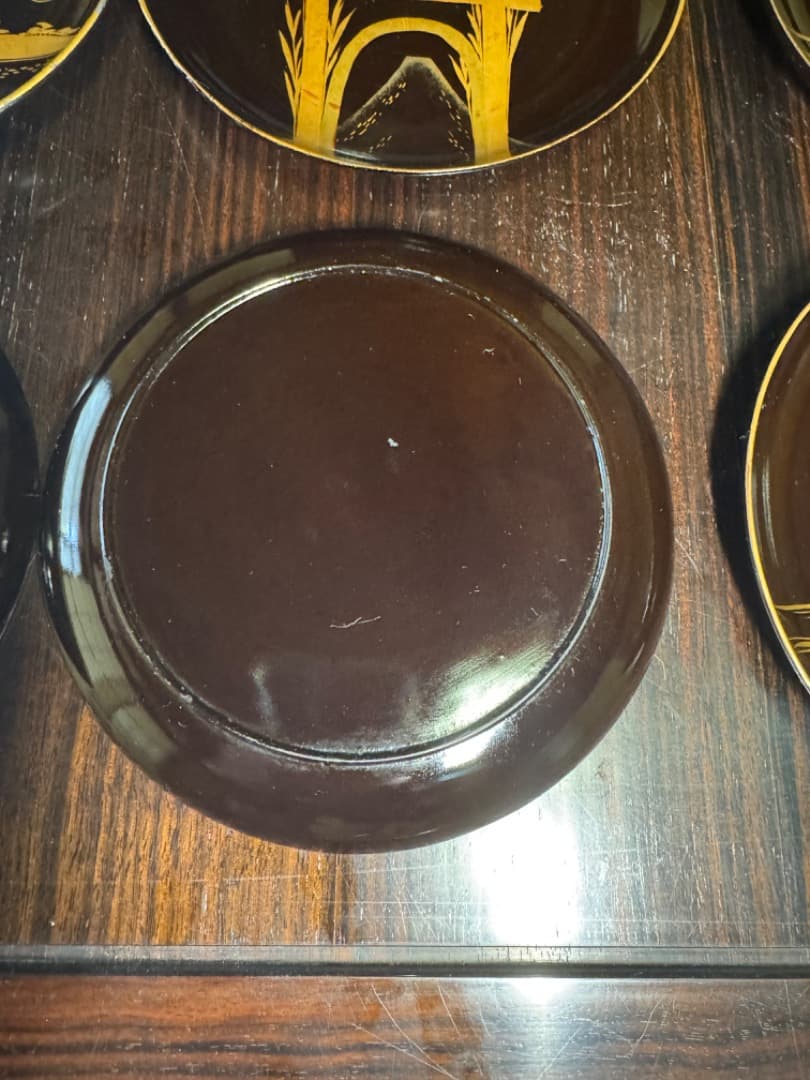 漆塗り絵皿 富士山風景入り 19枚セット（推定 江戸時代初期）