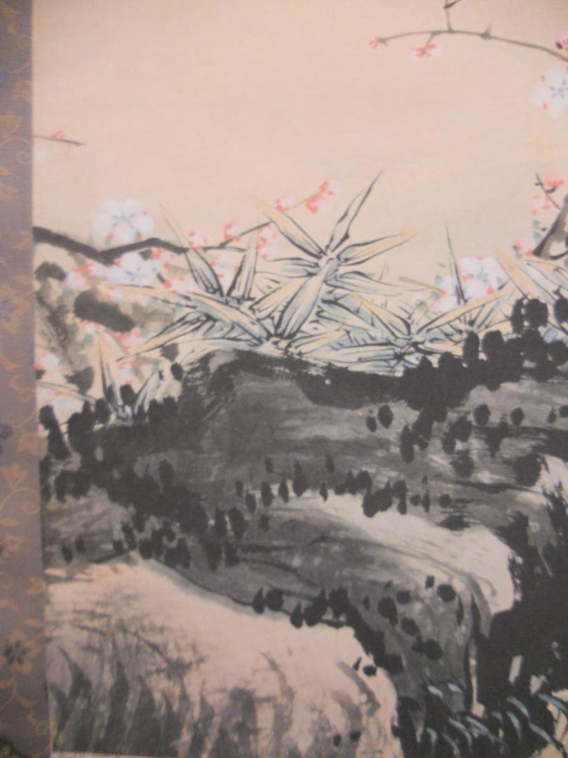 掛け軸 田崎草雲 花鳥山水 絹本 名品 複製 希少 軸装 茶道具 掛軸 美品