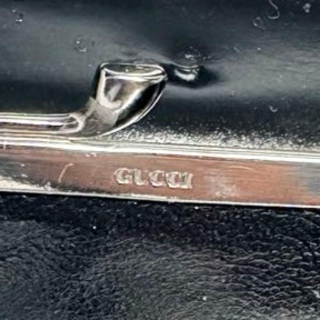 極美品　GUCCI グッチ　がま口エナメルパテントレザー三つ折り財布ブラック黒