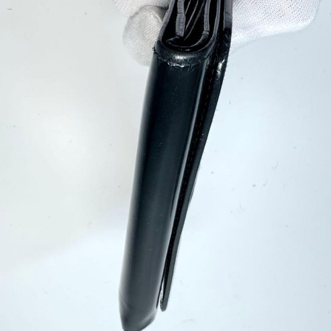 極美品　GUCCI グッチ　がま口エナメルパテントレザー三つ折り財布ブラック黒