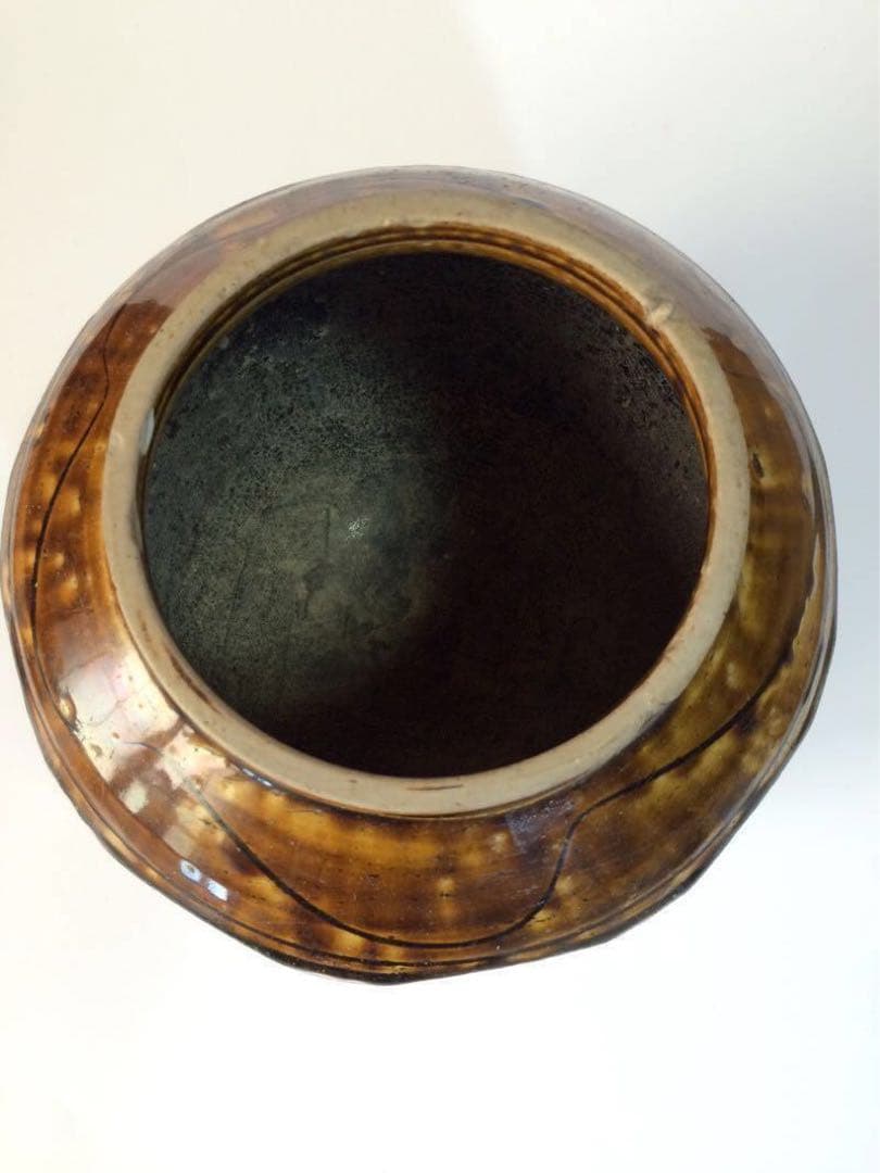 李朝飴釉面取壺　大壺　(李朝後期)