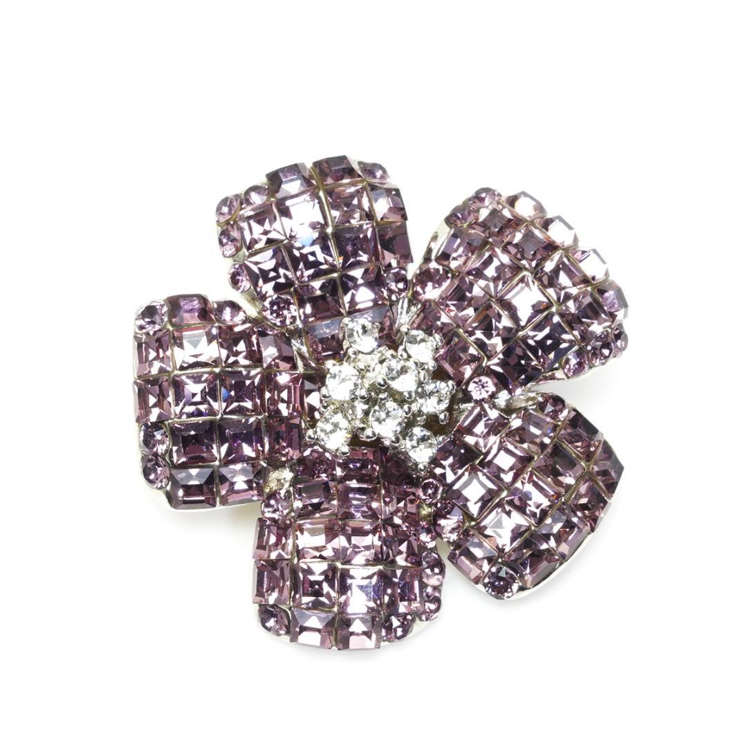 美品 フォクシー フラワー ブローチ パープル 紫 ピンク FOXEY