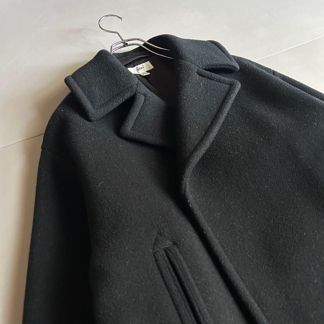 HYKE メルトンウール 比翼チェスターコート ブラック サイズ1