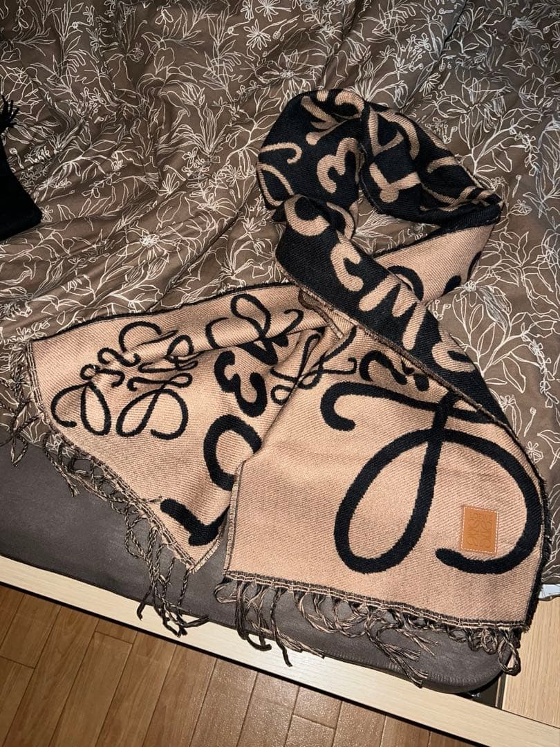 LOEWE ロエベ マフラー ブラウン ブラック ロゴ フリンジ ストール