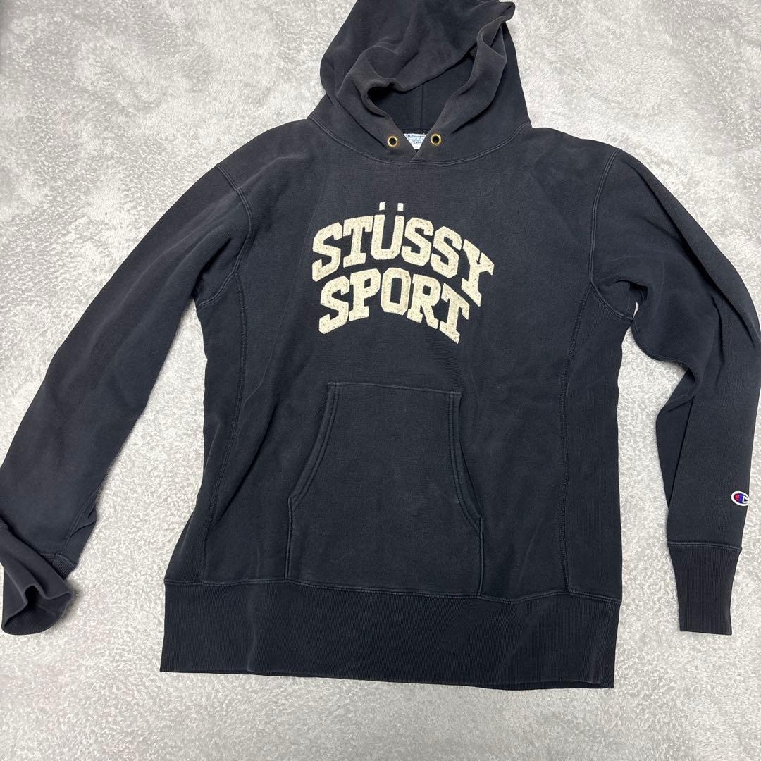 STÜSSY SPORT パーカー 黒 Championロゴ付き
