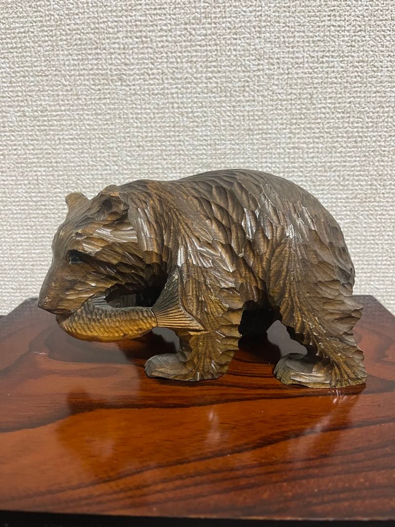 70年物！【昭和レトロ】木彫り熊　民芸品　置物　彫刻　大•小　2体セット