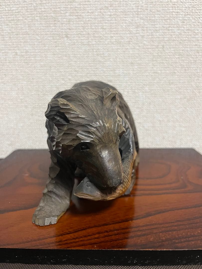 70年物！【昭和レトロ】木彫り熊　民芸品　置物　彫刻　大•小　2体セット