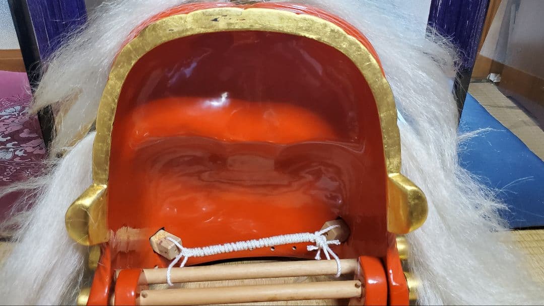 専用特製ケース付　山形県　置賜　黒獅子　獅子舞い　獅子頭