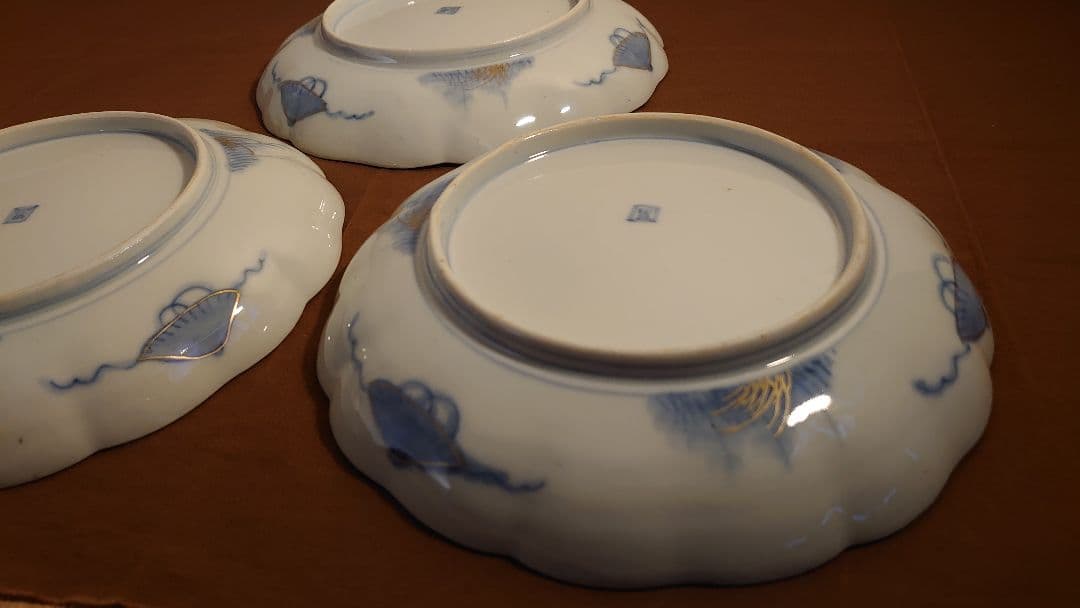 古伊万里　伊万里　大聖寺伊万里　大皿　金襴手　鳥の図　江戸期　3客