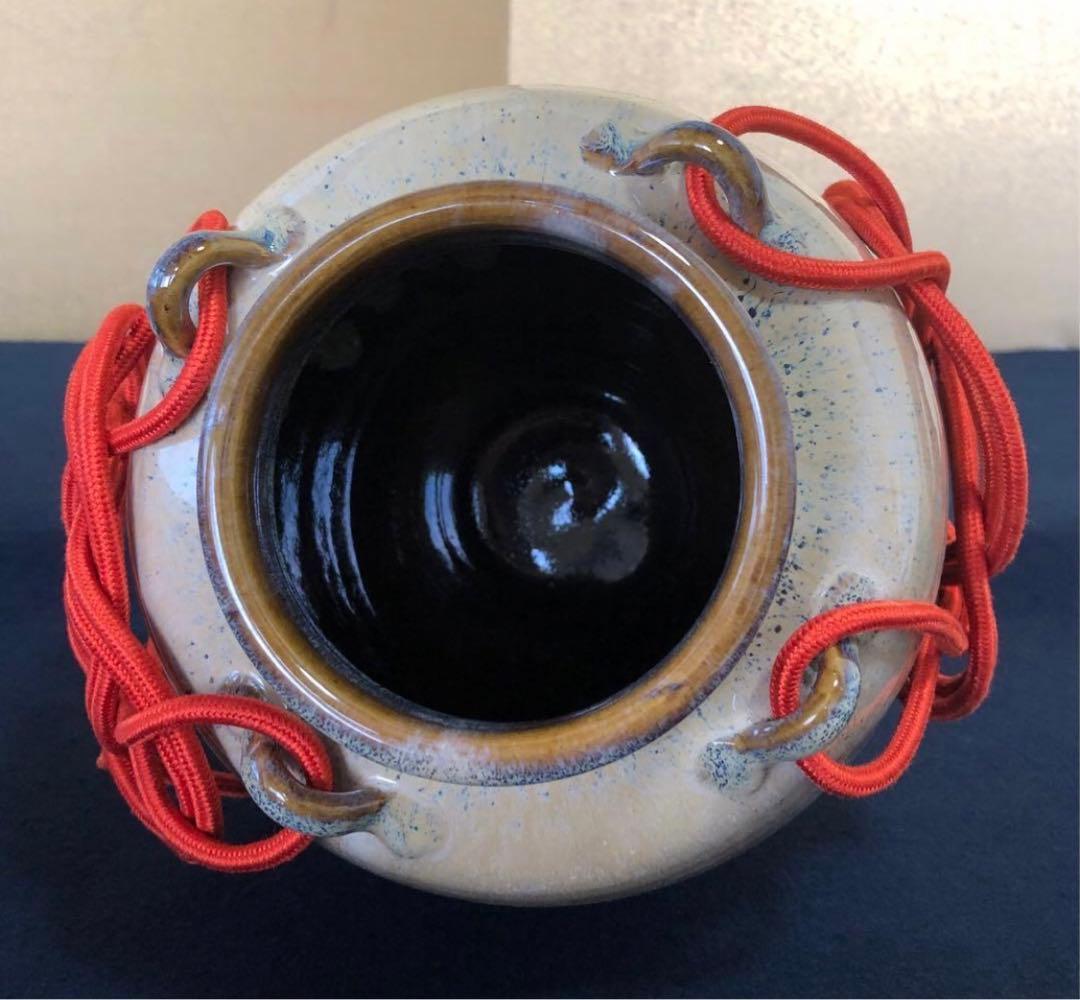 《R》茶道具 四つ耳 飾壷 飾り紐 網紐 口覆 在銘 共箱　251125え6