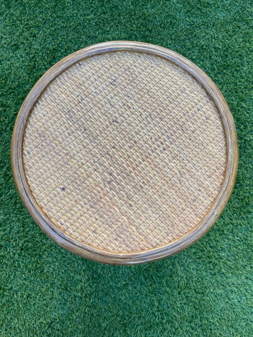 【昭和レトロ】藤 ラタン 丸テーブル　丸椅子セット