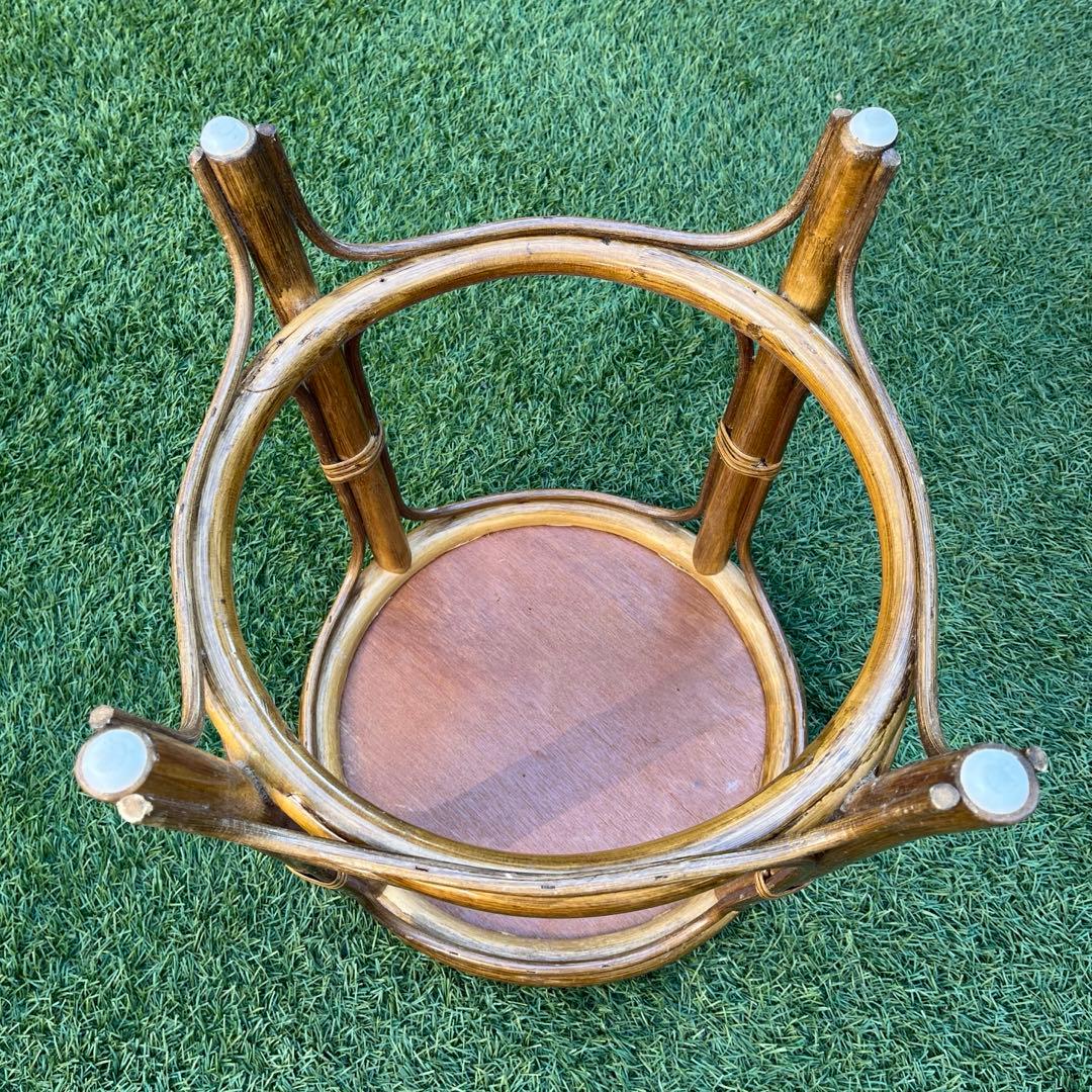 【昭和レトロ】藤 ラタン 丸テーブル　丸椅子セット