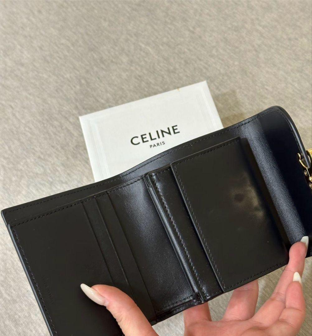 CELINE セリーヌ トリオンフ レザー 三つ折り 財布 ブラック ゴールド金