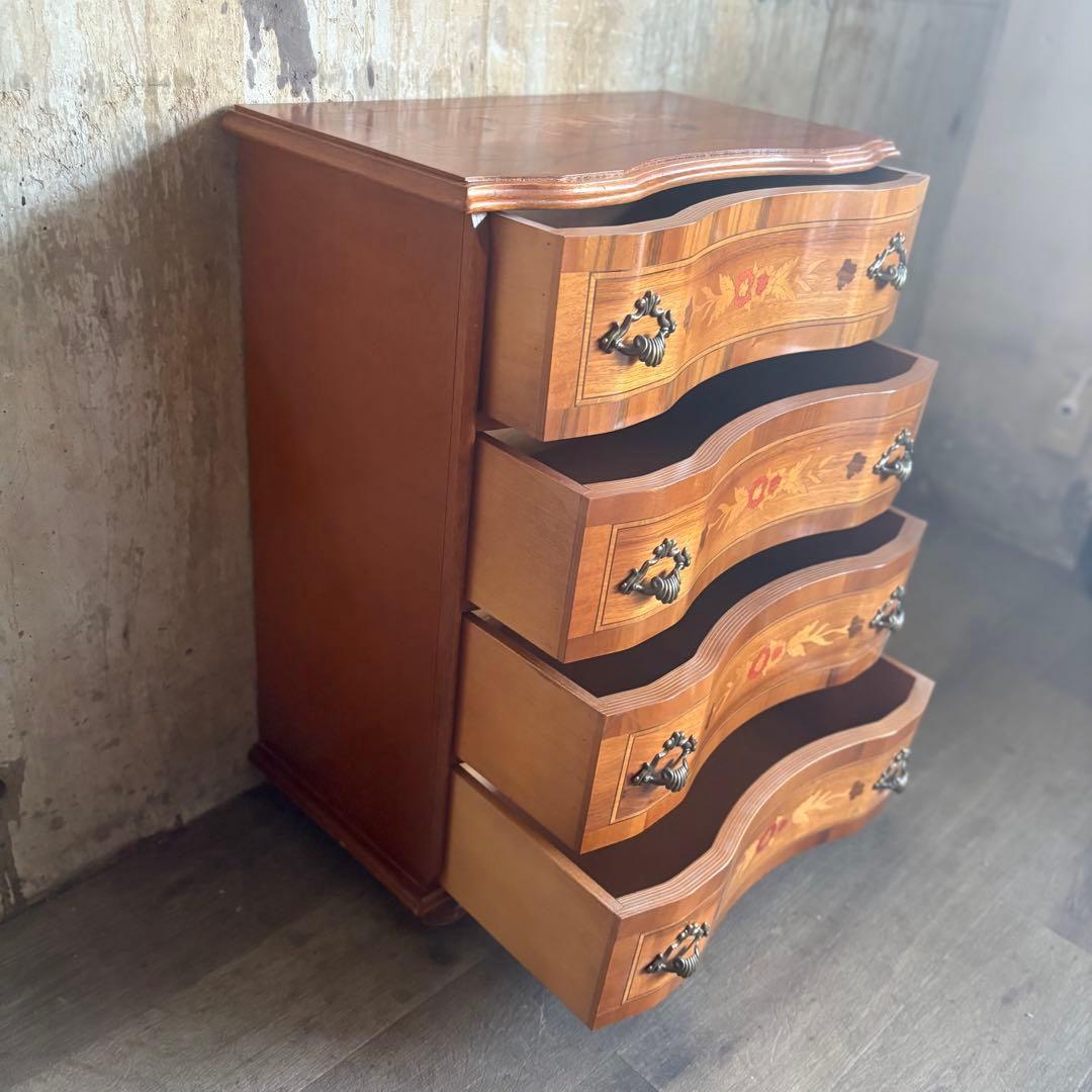 イタリア　MOR-RENS社　象嵌チェスト　4段　ミドルチェスト　マホガニー　②