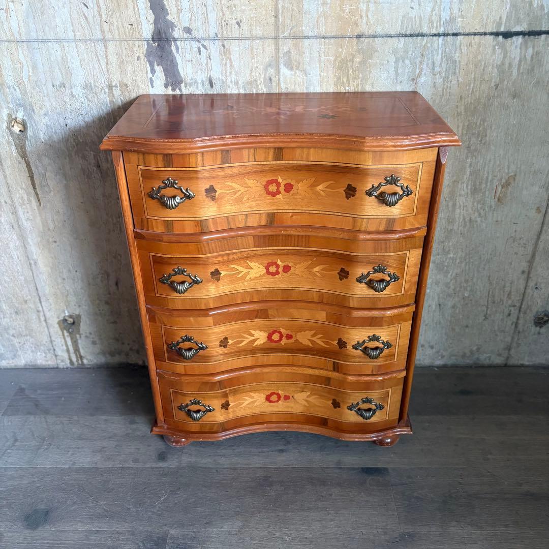 イタリア　MOR-RENS社　象嵌チェスト　4段　ミドルチェスト　マホガニー　②