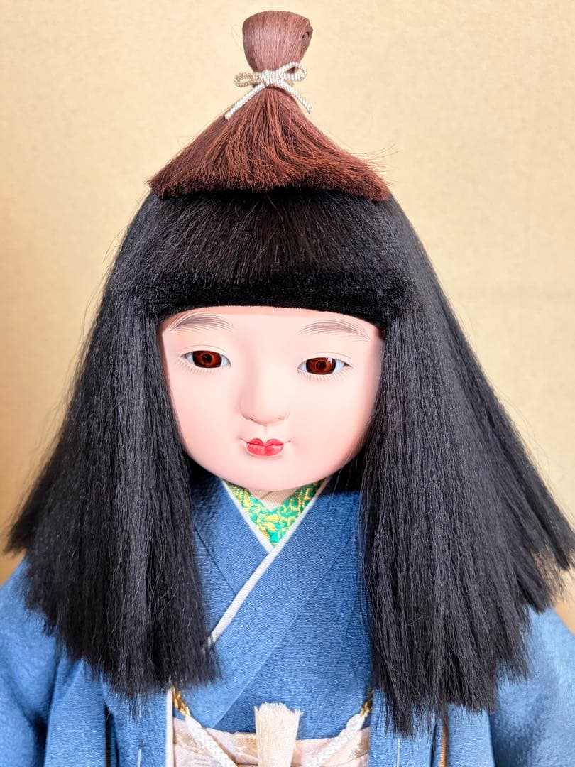 【高級　極美品】市松人形 玉秀作 ペア 男の子 女の子 ガラスケース有　台座付き