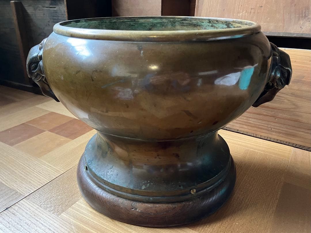 火鉢 一対 獅子耳 時代 骨董 明治 大正 アンティーク 古美術 古道具 レトロ