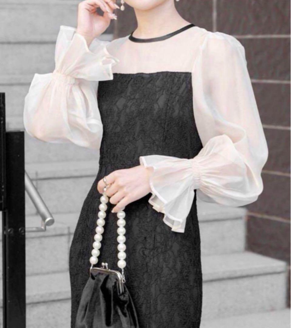 新品未使用【SALON by Chico限定】配色シースルータイトロングドレス