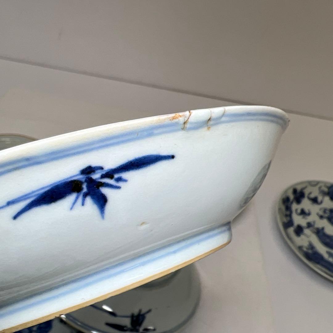 中国明末清朝期　古染付人物画中皿19枚　木箱　約16.5㎝東Y7-0723⭐︎2F