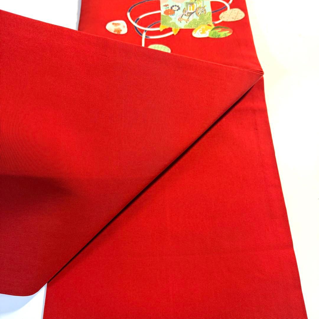 5k2747 名古屋帯　絹　塩瀬帯　猫　赤　黒　ピンク　青　金色　花柄　和装