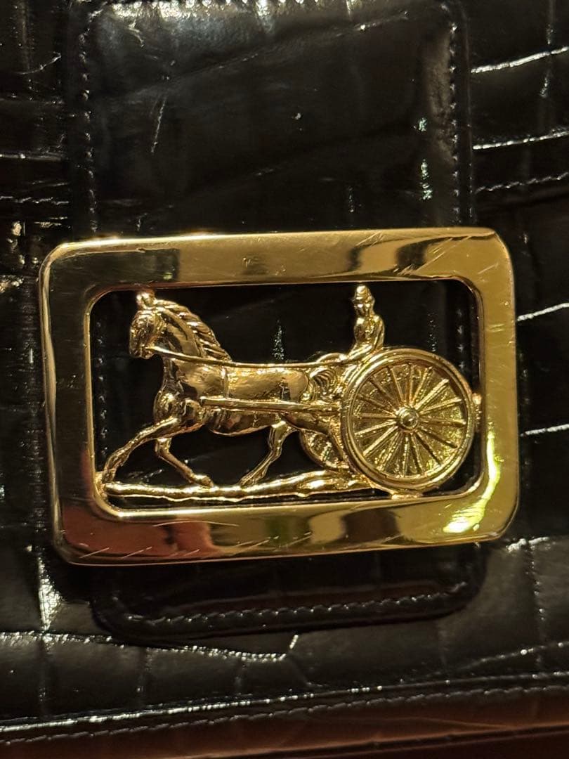 Celineオールドセリーヌ エナメル 型押し ショルダバッグ 黒