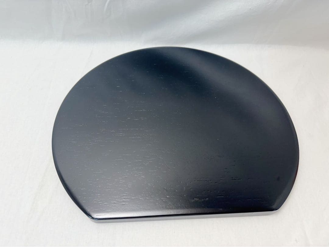 ほぼ未使用 懐石道具 木製 半月膳 線筋 縁朱 5客揃 会席膳 宴会盆 元箱